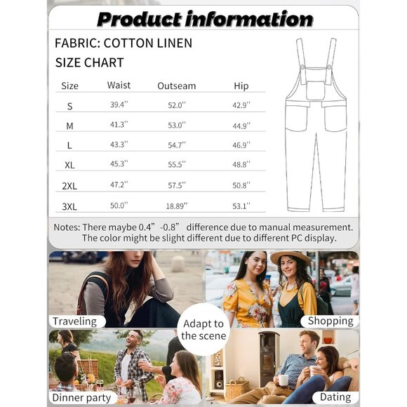 Women's Jumpsuit Oversized Rompers with Pockets - Lightgreen - Picture 4 of 6